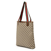 グッチ GGスプリーム シェリーライン トートバッグ ショルダーバッグ 001.080.494 ベージュ ブラウン PVC レザー レディース GUCCI 【中古】